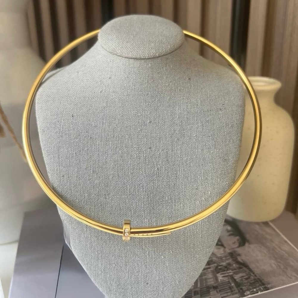 New Nail Choker 18K Gold Plated Zirconia Motif Statement Necklace - Picture 2 of 12